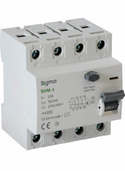 Sigma 300mA Yangın Koruma Kaçak Akım Şalteri 4P Trifaze 6kA Selektif S Tipi Gecikmeli 25A-100A AC Tipi